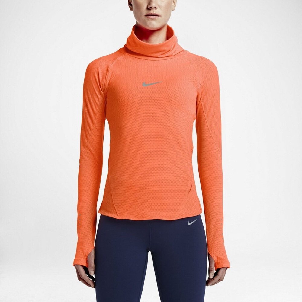 Women's Nike Orange Aeroreact Cowl Running Shirt Sz M